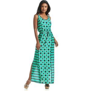 New! MICHAEL KORS Women's Geometric Print Maxi Dress Side-Slit Size Small